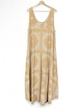 NWT Easel L Beige Textured Henna Bandanna Boho Festival Long Maxi Tank Dress